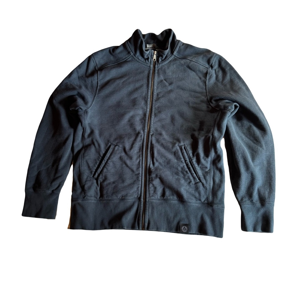 Men's American Giant Moto Full Zip Sweatshirt, Oxford Blue, Made in USA, Size L